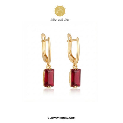 Minimalist Cylinder Ruby Drop Hoop Earrings for Girls
