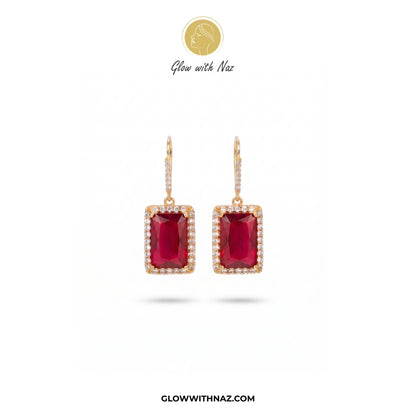 Premium Rectangle Ruby Drop Earrings for Women
