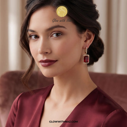 Premium Rectangle Ruby Drop Earrings for Women