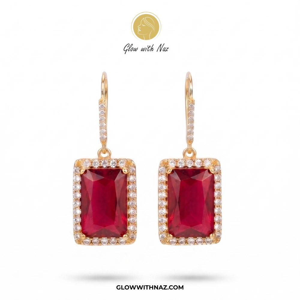 Premium Rectangle Ruby Drop Earrings for Women
