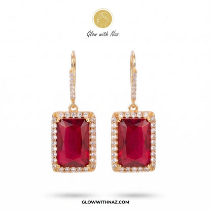 Premium Rectangle Ruby Drop Earrings for Women