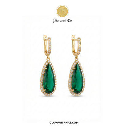 Premium Big Emerald Teardrop Hoop Earring for Women
