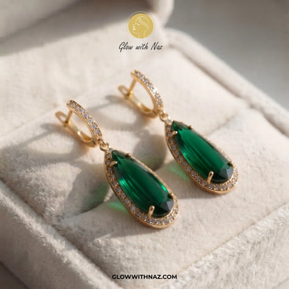 Premium Big Emerald Teardrop Hoop Earring for Women