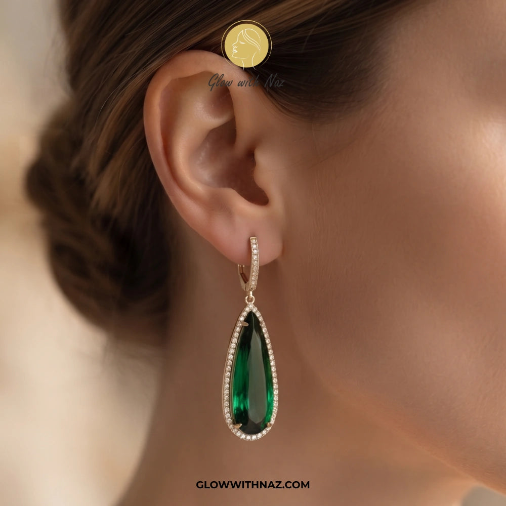 Premium Big Emerald Teardrop Hoop Earring for Women