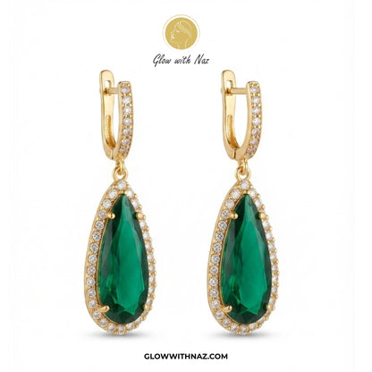 Premium Big Emerald Teardrop Hoop Earring for Women