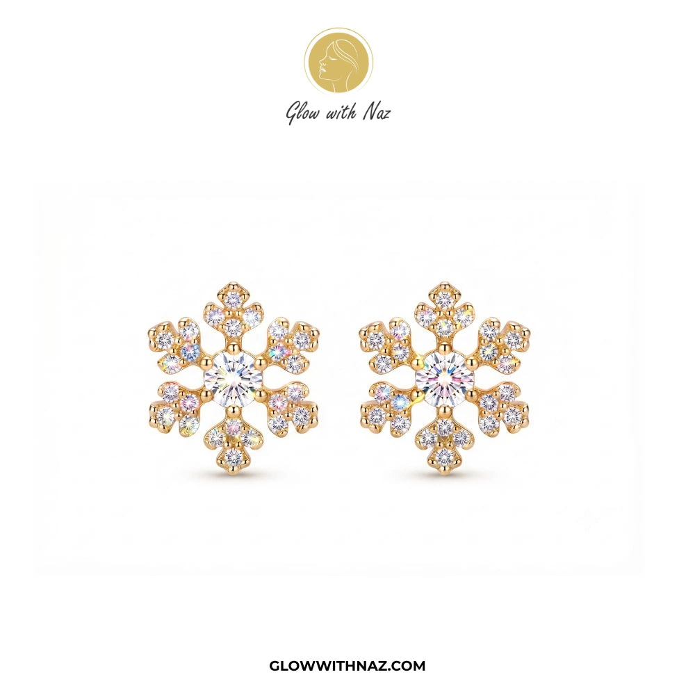 Minimal Zircon Snow Flakes Stud Earrings for Women