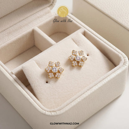 Minimal Zircon Snow Flakes Stud Earrings for Women
