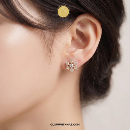 Minimal Zircon Snow Flakes Stud Earrings for Women