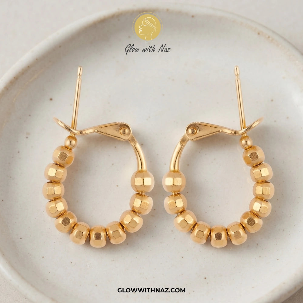 Minimal Gold-Plated Small Beaded Hoops for Girls