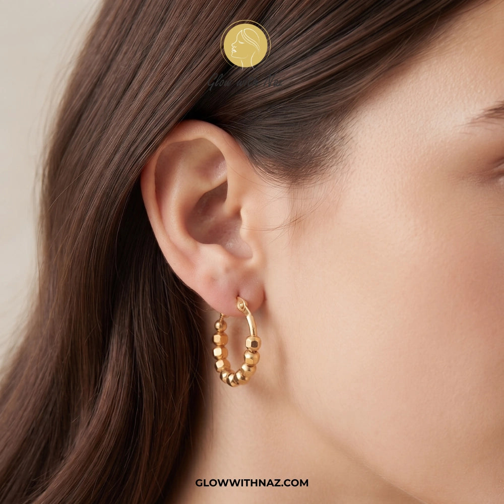 Minimal Gold-Plated Small Beaded Hoops for Girls