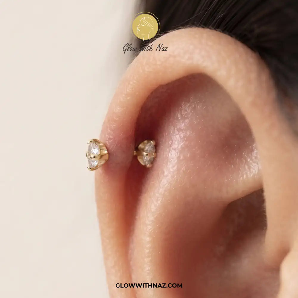 Anti Tarnish Double Diamond Stud Helix Piercing Jewelry