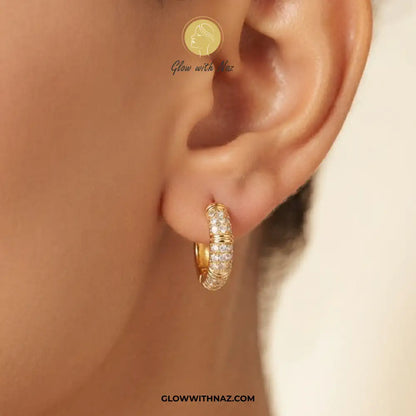 Silver zircon mid-size slide hoop earrings and zircon 3-bar mini hoops set by Glow With Naz