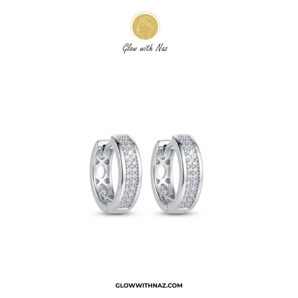 Silver zircon mid-size slide hoop earrings and zircon 3-bar mini hoops set by Glow With Naz