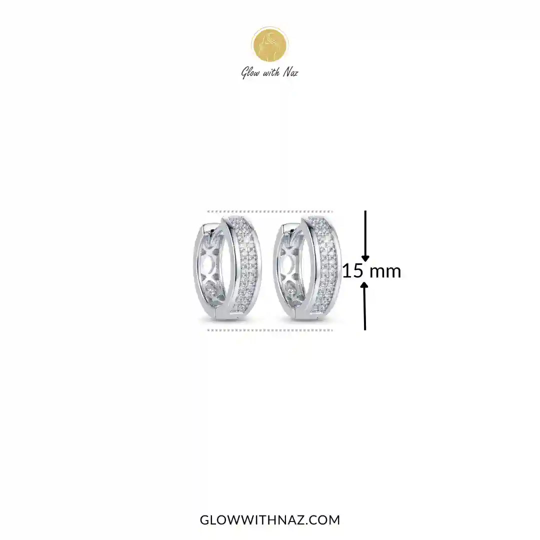 Silver zircon mid-size slide hoop earrings and zircon 3-bar mini hoops set by Glow With Naz