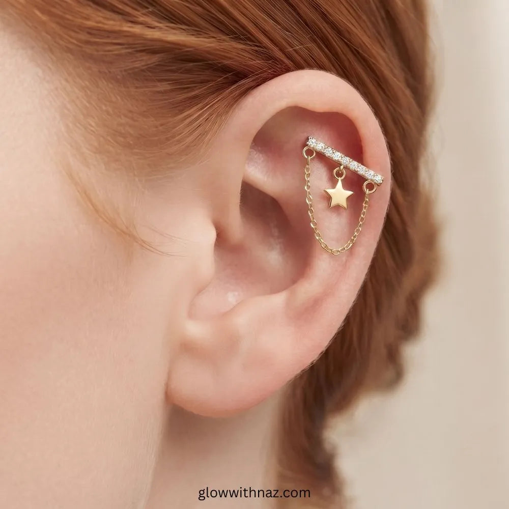 316L Stainless Steel Diamond Bar Helix Jewelry - Trending Star Cartilage Earring