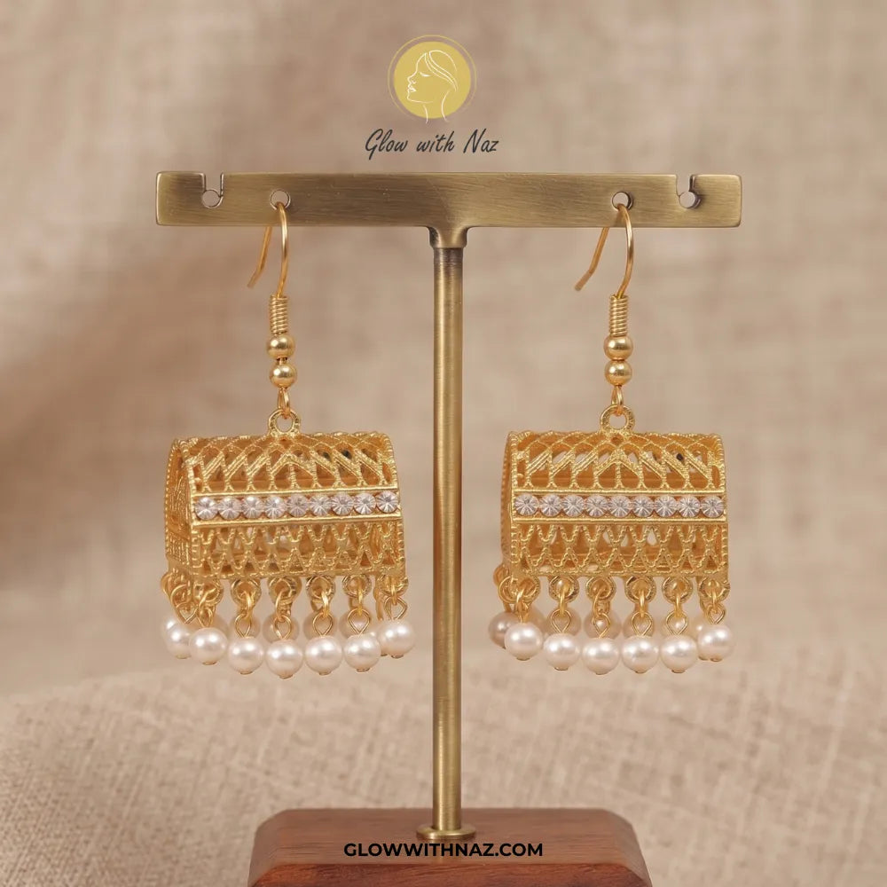 Cylinder White Jhumka Earring - Trending Diamond & Pearl Drop Earrings