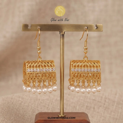 Cylinder White Jhumka Earring - Trending Diamond & Pearl Drop Earrings