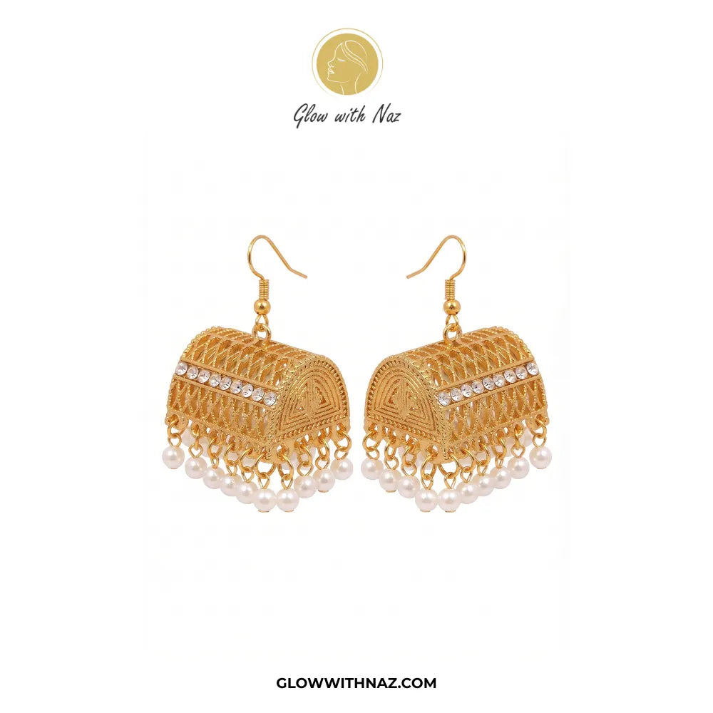 Cylinder White Jhumka Earring - Trending Diamond & Pearl Drop Earrings