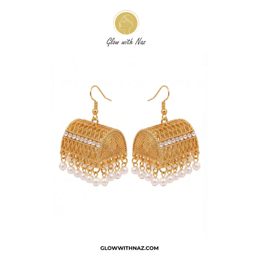 Cylinder White Jhumka Earring - Trending Diamond & Pearl Drop Earrings