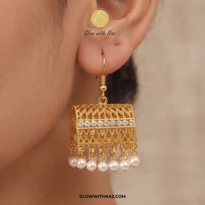 Cylinder White Jhumka Earring - Trending Diamond & Pearl Drop Earrings
