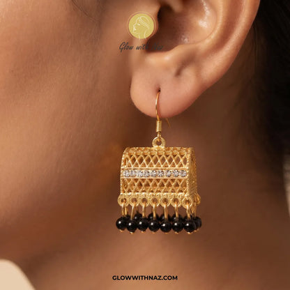Cylinder Black Jhumka Trending Diamond & Black Drop Earrings