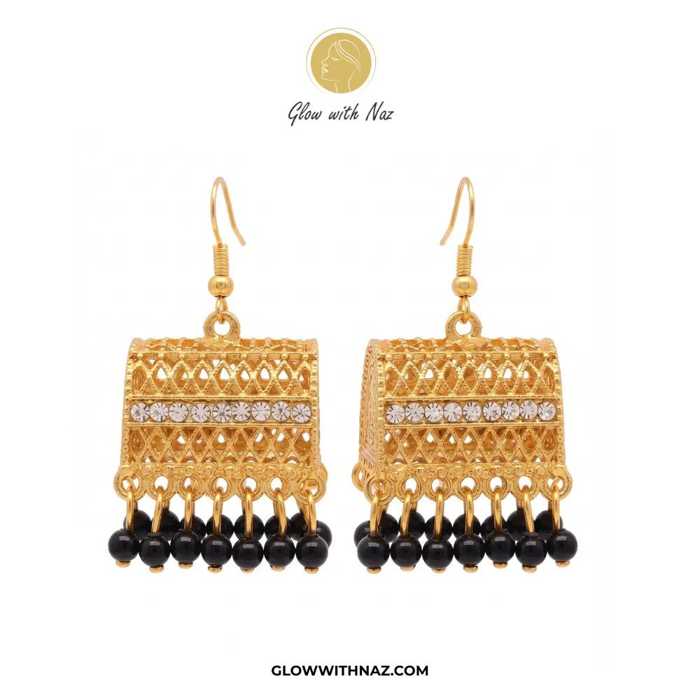 Cylinder Black Jhumka Trending Diamond & Black Drop Earrings