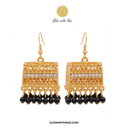 Cylinder Black Jhumka Trending Diamond & Black Drop Earrings