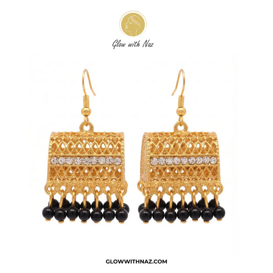 Cylinder Black Jhumka Trending Diamond & Black Drop Earrings