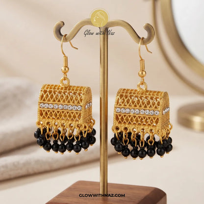 Cylinder Black Jhumka Trending Diamond & Black Drop Earrings