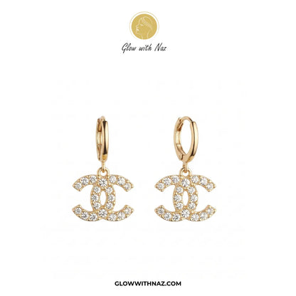 Dainty Gold Pave Channel Drop Hoop Earring