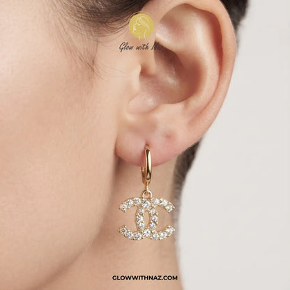 Dainty Gold Pave Channel Drop Hoop Earring