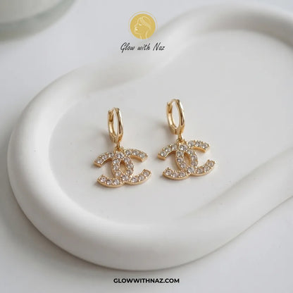 Dainty Gold Pave Channel Drop Hoop Earring