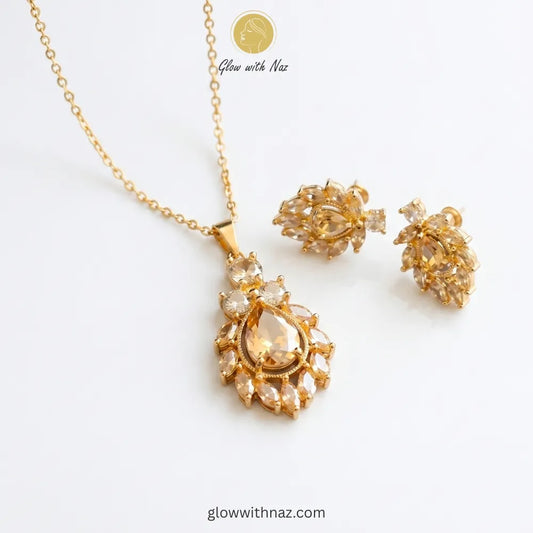 Elegant Sun Flower Style Necklace & Earrings Set