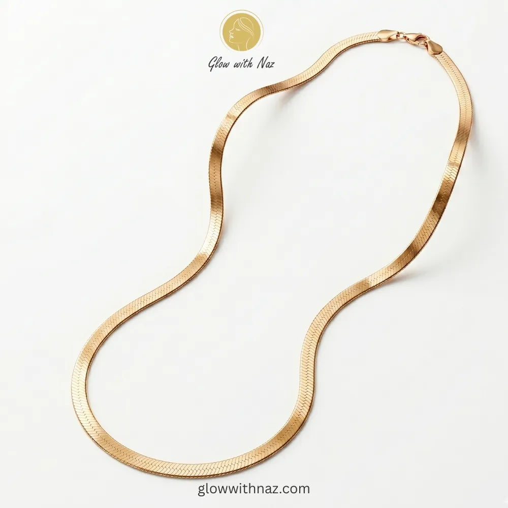 Elegant gold-plated herringbone chain necklace by Glow with Naz