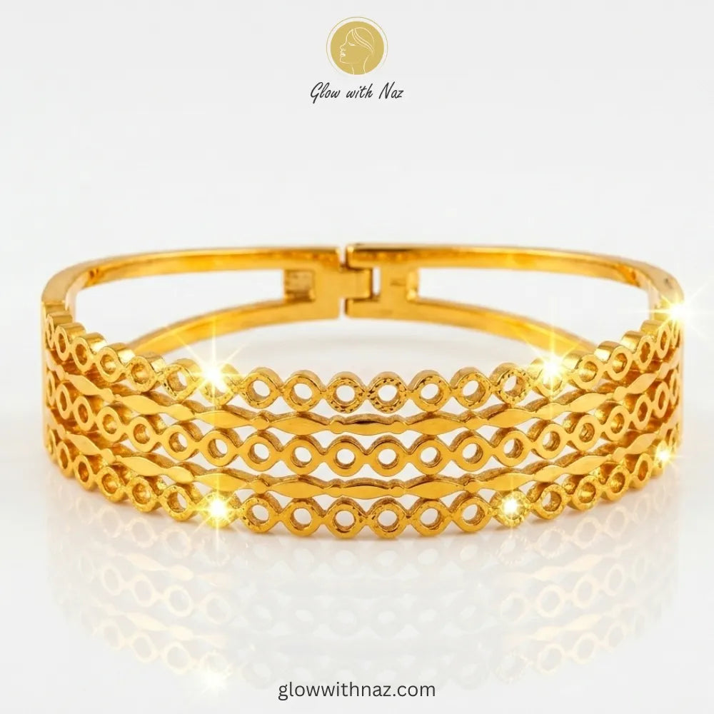 Elegant multi-layered circle link gold bangle by Glow with Naz