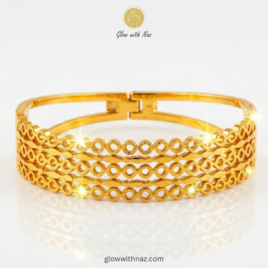 Elegant multi-layered circle link gold bangle by Glow with Naz