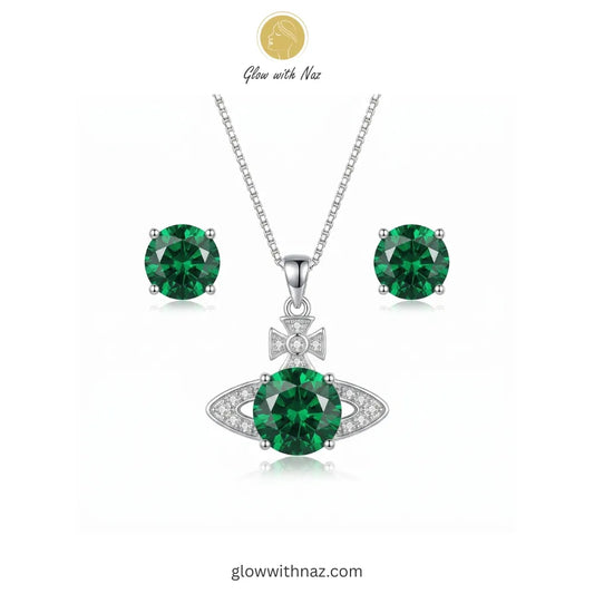 Emerald Green Zircon Pendant & Earrings Set