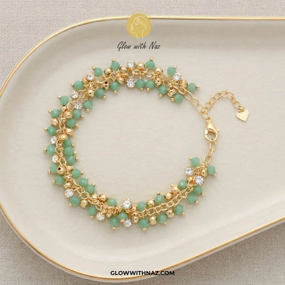 Faceted Sea Green Bead Woven Chain Bracelet – Glow With Naz