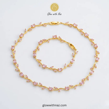 Floral Vine Pink Stone Jewelry Set by Glow with Naz - Artificial Jewellery Pakistan