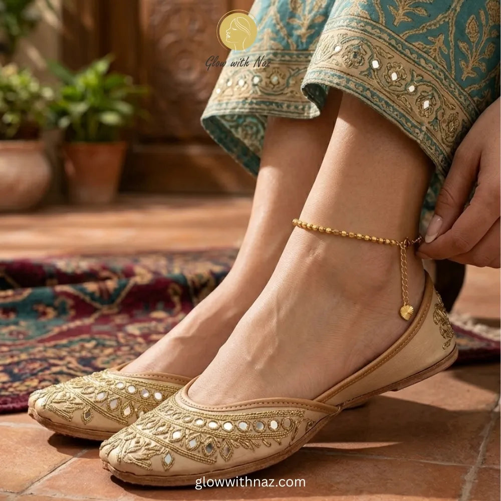 Gold Ball Chain Anklet Pair for Women Pakistan | Imported Anti-Tarnish Stainless Steel | Glow with Naz