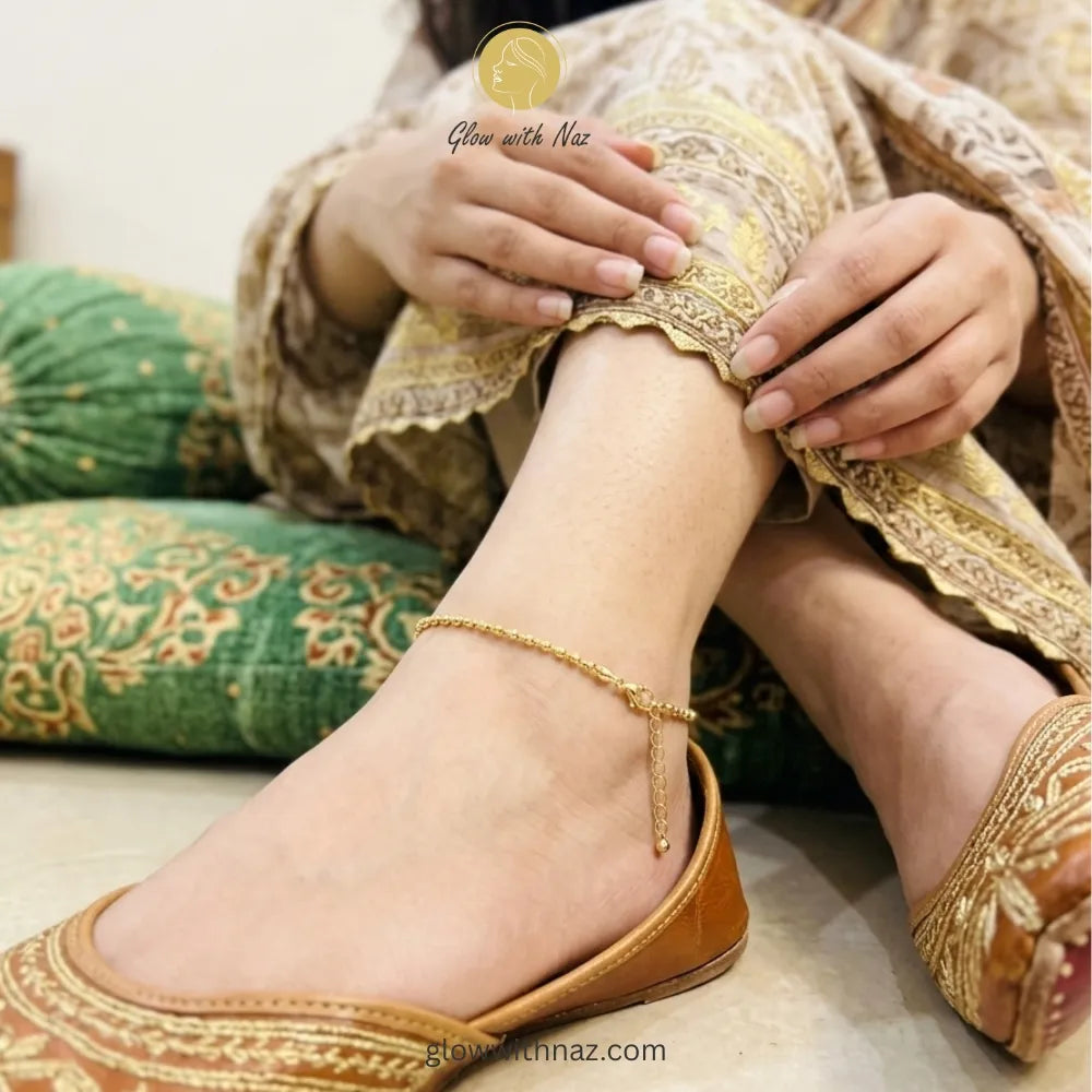 Gold Ball Chain Anklet for Women Pakistan | Imported Anti-Tarnish Stainless Steel | Glow with Naz