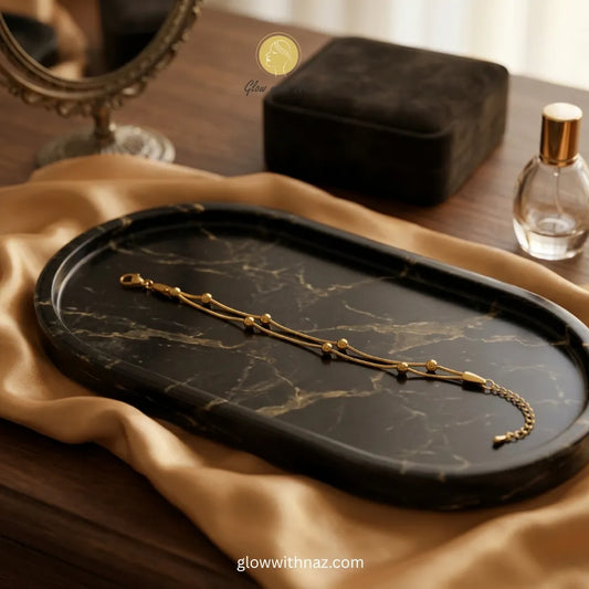 Gold Beaded Double Chain Bracelet in Pakistan