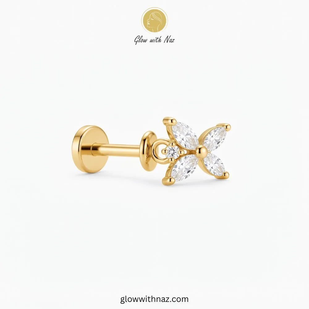 Gold Crystal Butterfly Flat Back Helix Cartilage Piercing – Glow With Naz