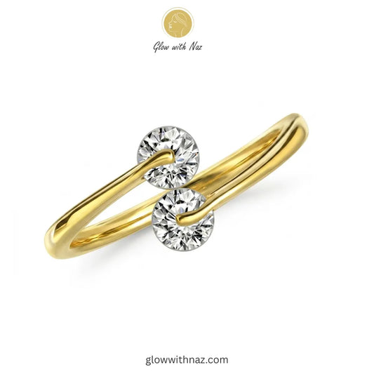 Gold Double Zircon Bypass Adjustable Ring