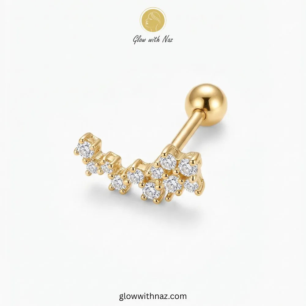 Gold Falling Star CZ Helix Cartilage Barbell Piercing glow with naz