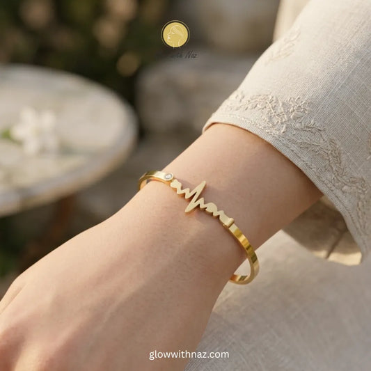 Gold Heartbeat Bracelet with Zircon Stone Online Pakistan | Glow with Naz