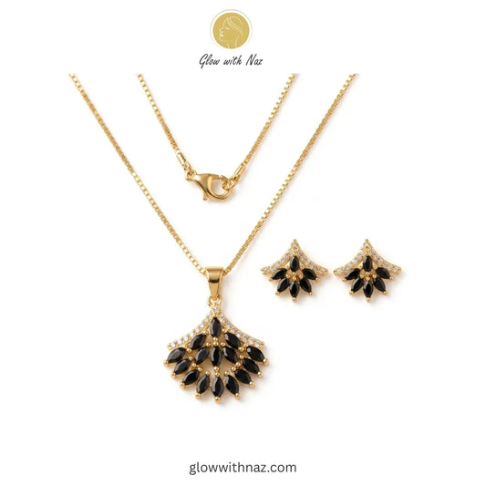 Gold Plated Black Zircon Stone Necklace Set