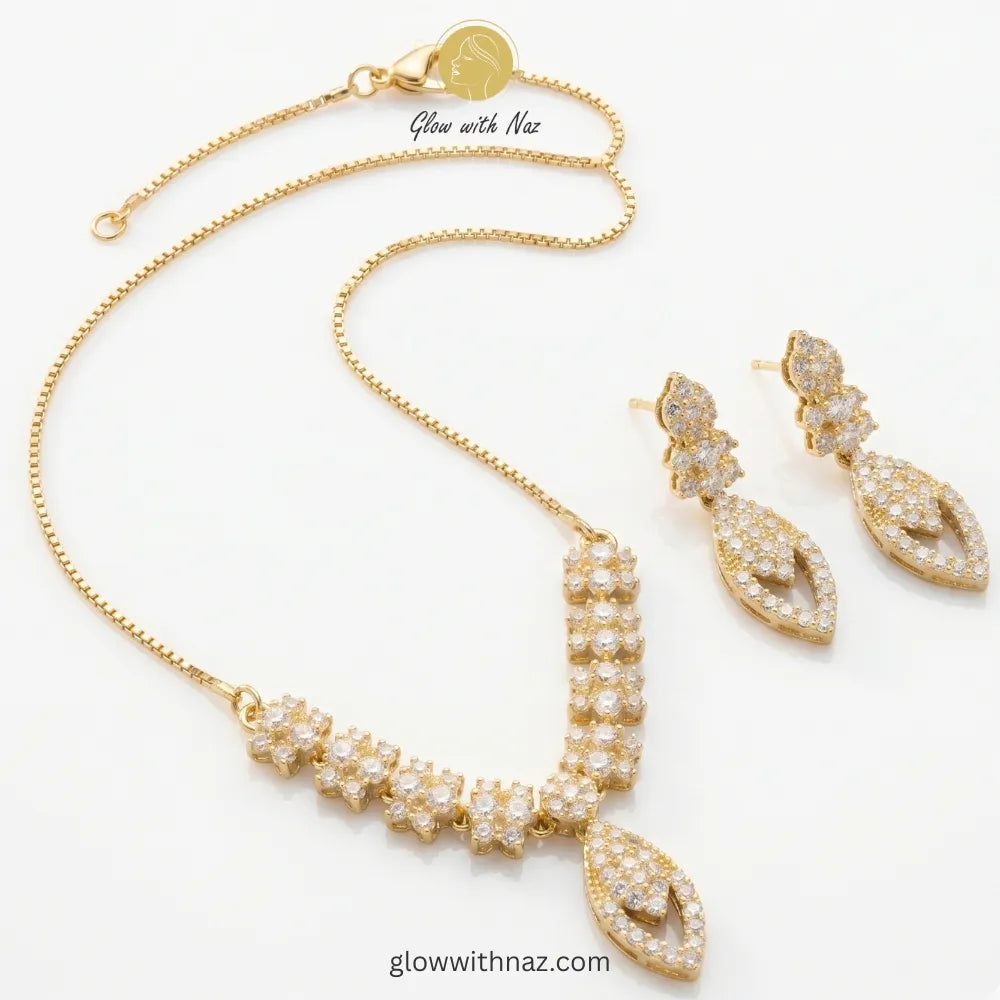 Gold Plated Radiant Blossom Zircon Necklace Jewelry Set