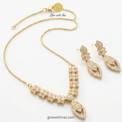 Gold Plated Radiant Blossom Zircon Necklace Jewelry Set