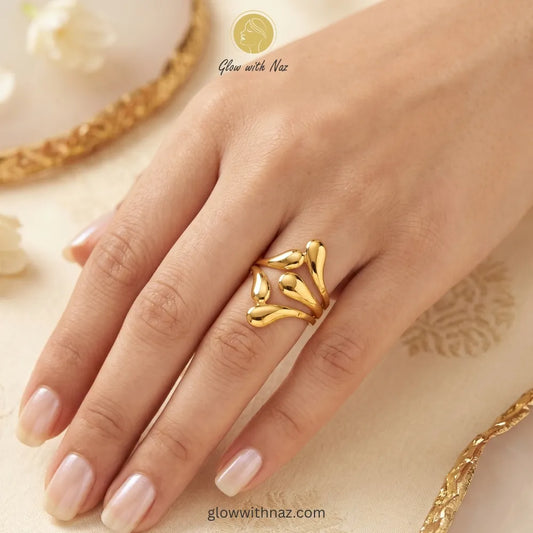 Gold Sculptural Teardrop Statement Ring – Pure Stainless Steel